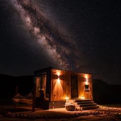 Reflections #4 - starlit cabin with fire pit